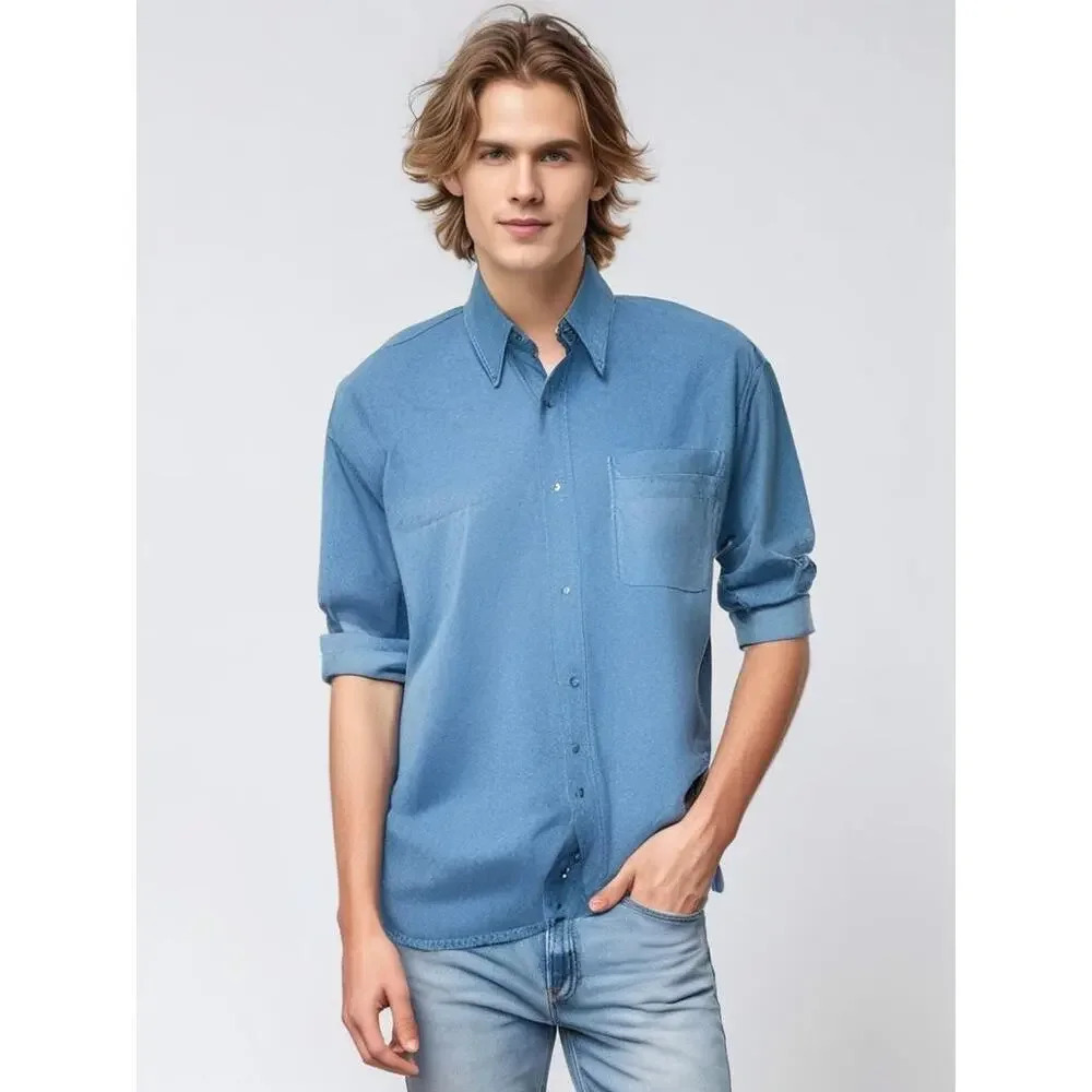 Vintage Sun River Men's Blue Long Sleeve‎ Button-Up Shirt Size Medium Casual